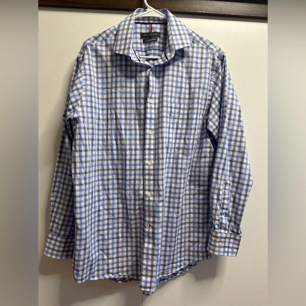 Tommy Hilfiger Blue and White Plaid Shirt